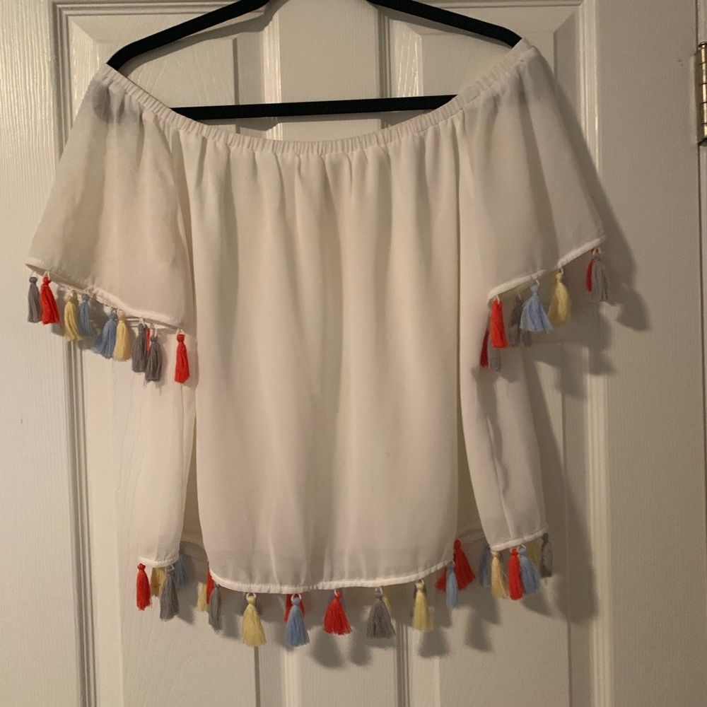 Tasseled off the shoulder shirt